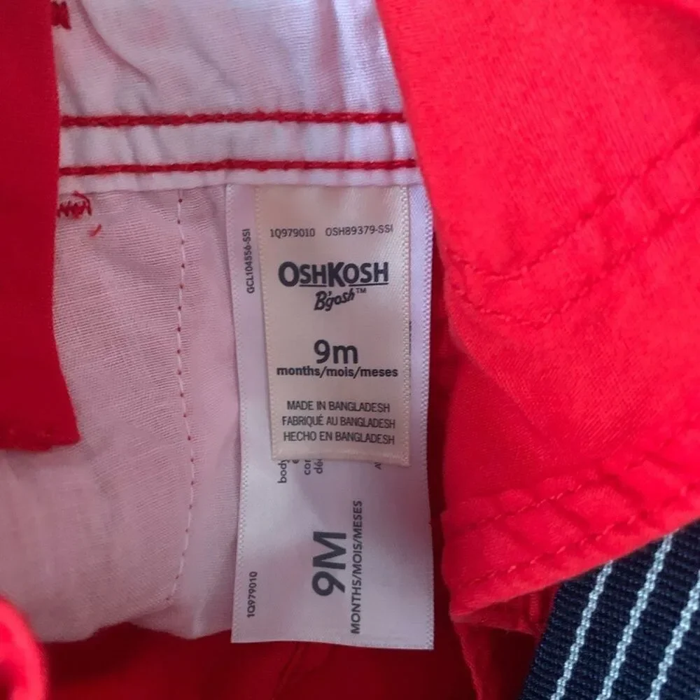 OshKosh B'gosh Red Short Overalls & Watermelon Print Bodysuit Baby Size 9M Set